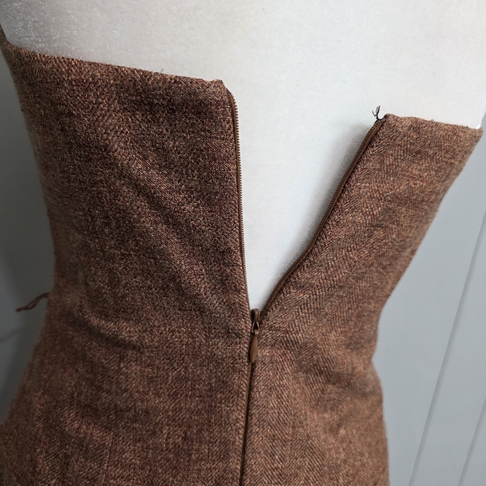 Molly New York Anthropologie Verite Tweed Strapless Rust Brown Dress Size 4 - Picture 11 of 14